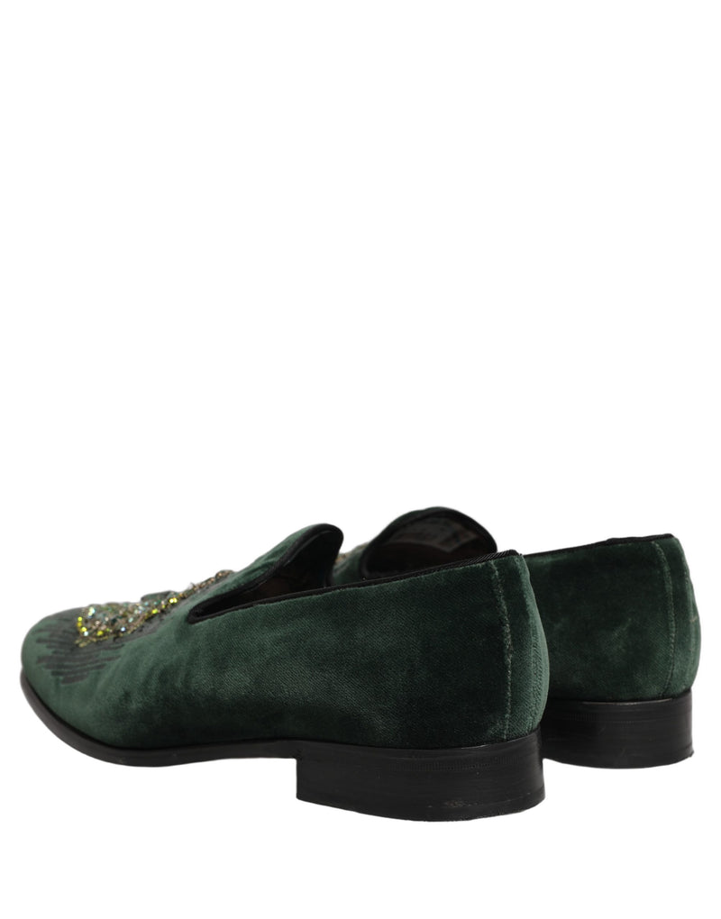 Dolce & Gabbana Green Velvet Embellished Dress Loafers