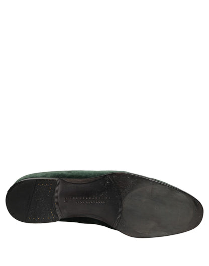 Dolce & Gabbana Green Velvet Embellished Dress Loafers Shoes