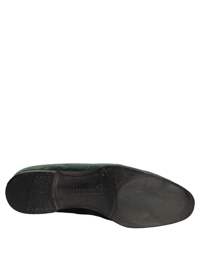Dolce & Gabbana Green Velvet Embellished Dress Loafers