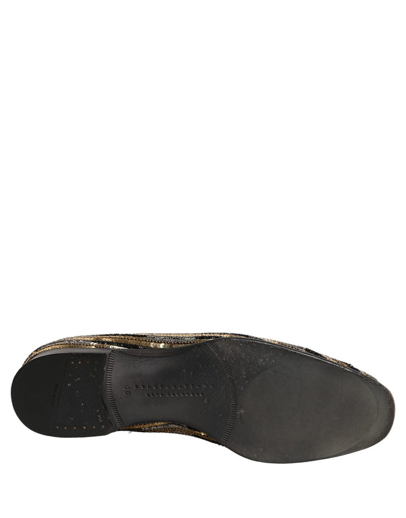 Dolce & Gabbana Gold Striped Sequin Loafer Shoes