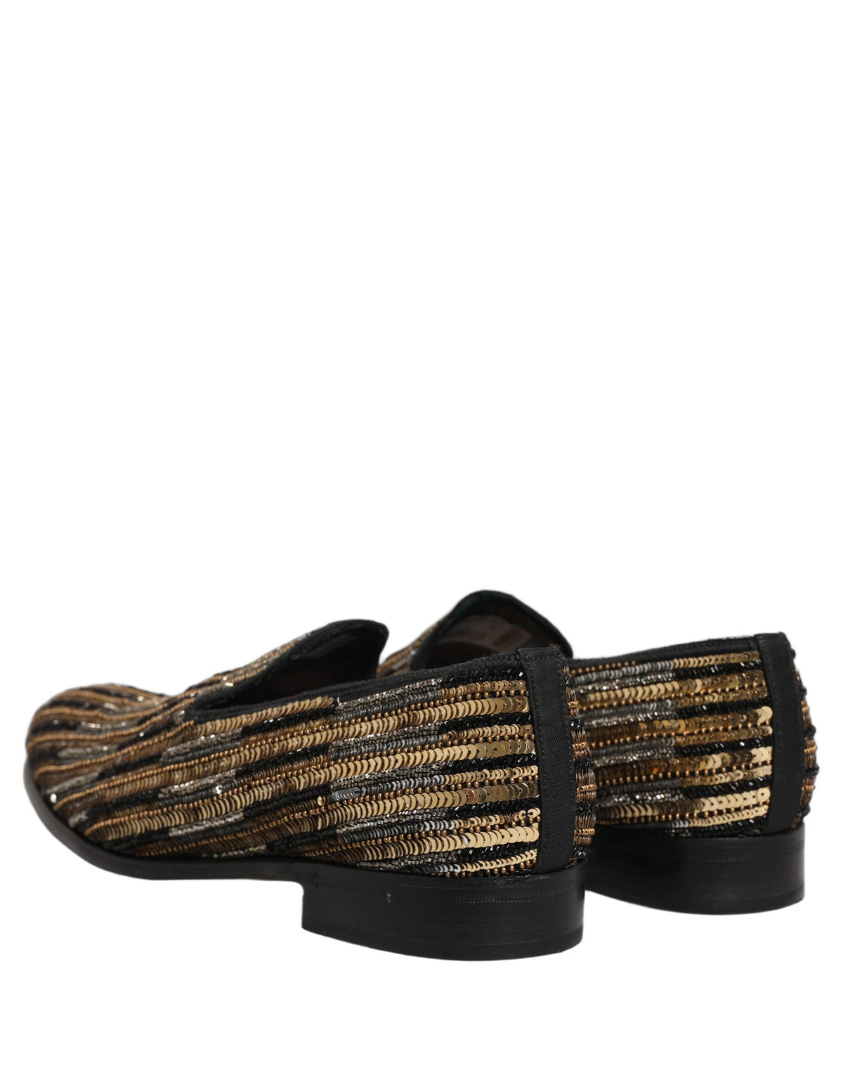 Dolce & Gabbana Gold Striped Sequin Loafer Shoes