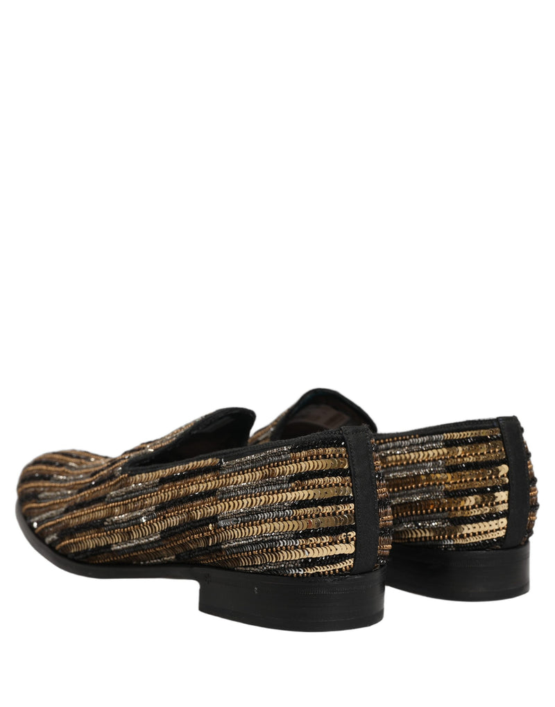 Dolce & Gabbana Gold Striped Sequin Loafer Shoes