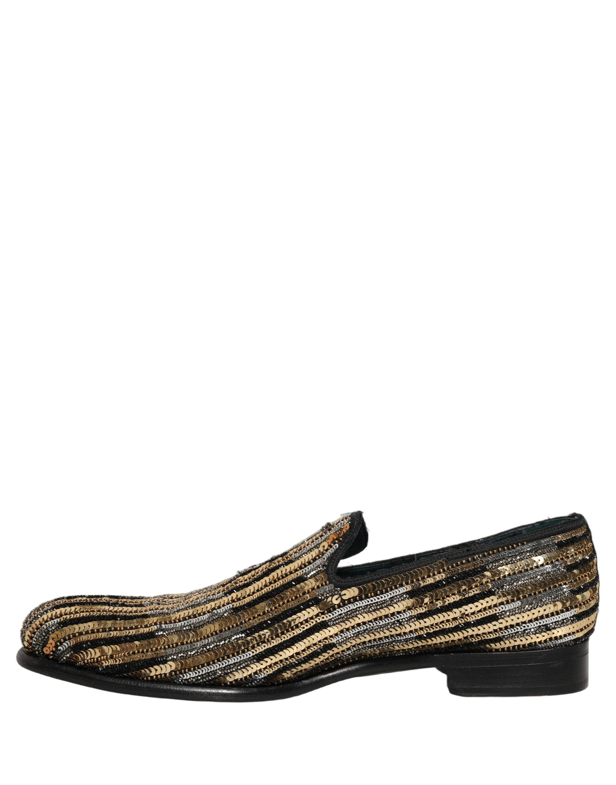 Dolce & Gabbana Gold Striped Sequin Loafer Shoes