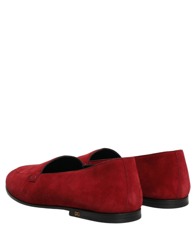 Dolce & Gabbana Red Suede Logo Slip-On Loafers for Men