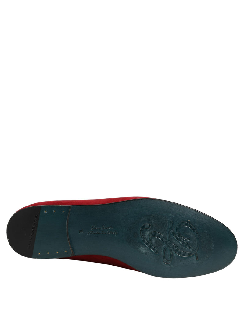Dolce & Gabbana Red Suede Logo Slip-On Loafers for Men