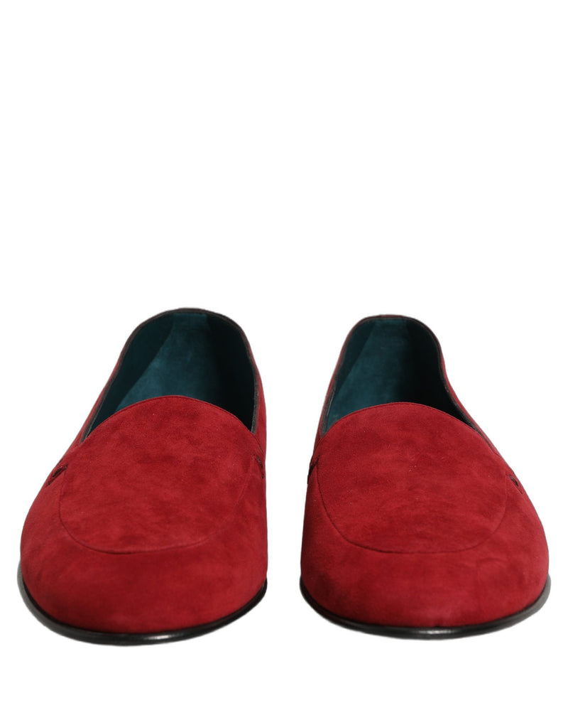 Dolce & Gabbana Red Suede Logo Slip-On Loafers for Men