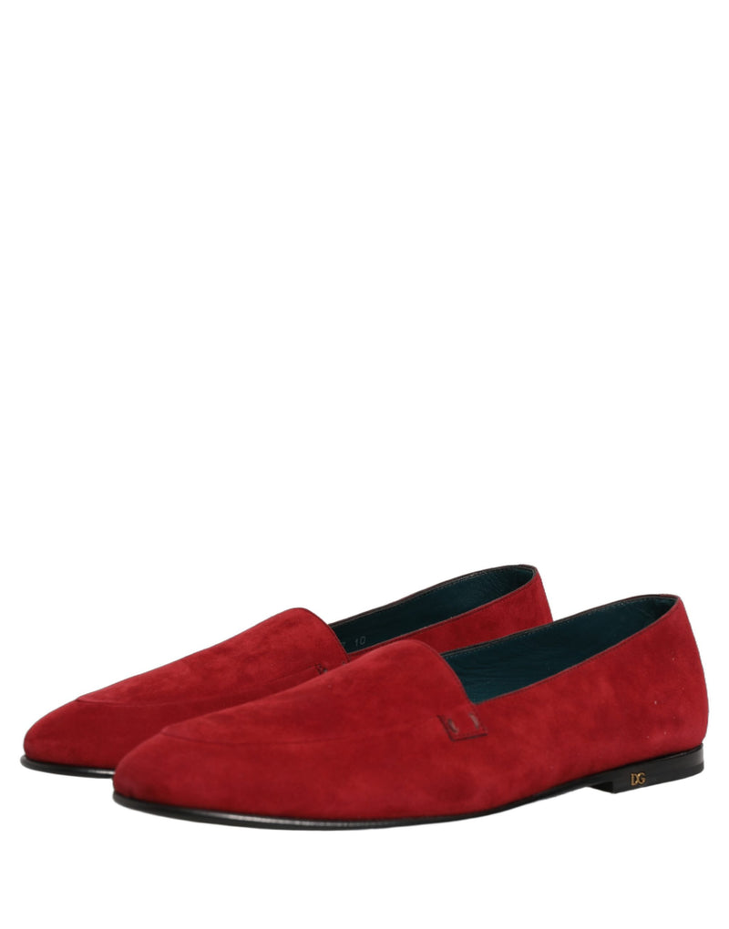 Dolce & Gabbana Red Suede Logo Slip-On Loafers for Men