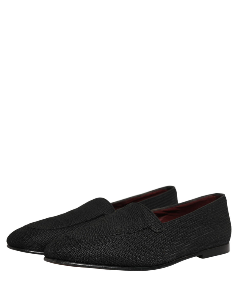 Dolce & Gabbana Black Woven Men Slip-On Dress Loafers