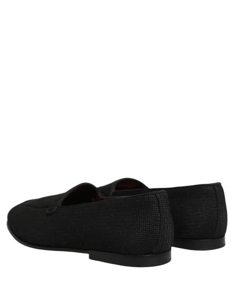 Dolce & Gabbana Black Woven Men Slip-On Dress Loafers