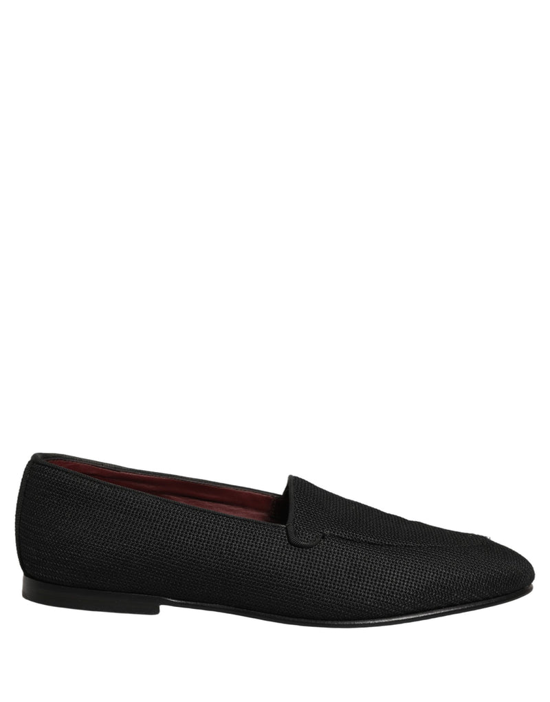 Dolce & Gabbana Black Woven Men Slip-On Dress Loafers