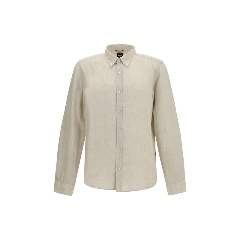 Hugo Boss Black Beige Linen Dress Shirt for Men