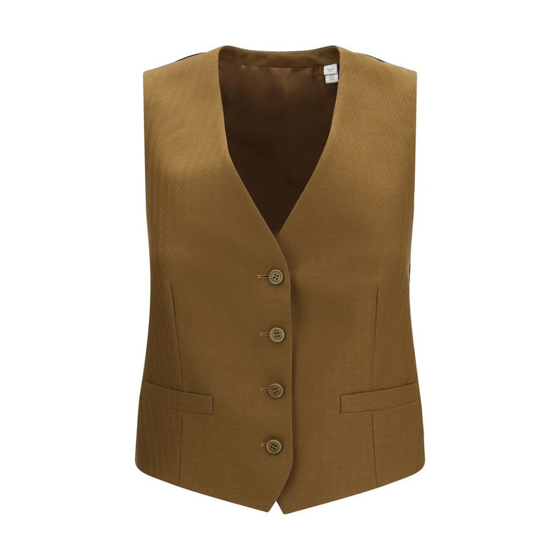 Burberry Brown Wool Oves Aries Sleeveless Jacket