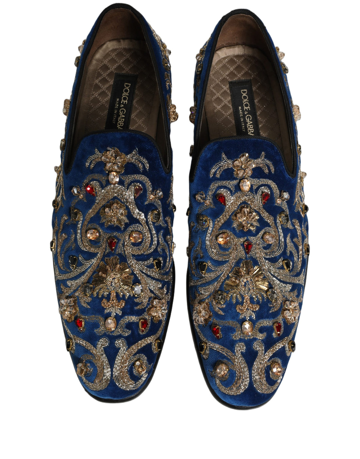 Dolce & Gabbana Blue Velvet Embellished Dress Loafers