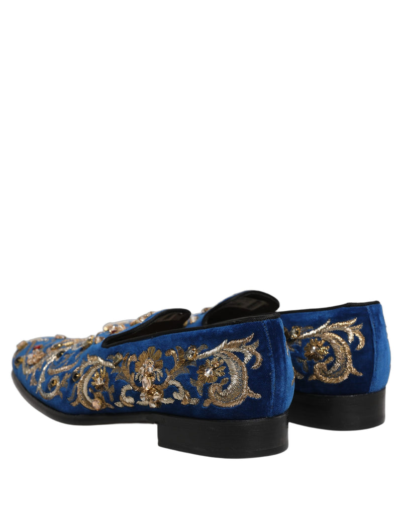 Dolce & Gabbana Blue Velvet Embellished Dress Loafers