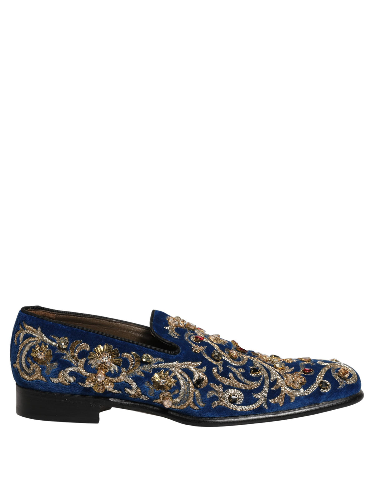 Dolce & Gabbana Blue Velvet Embellished Dress Loafers