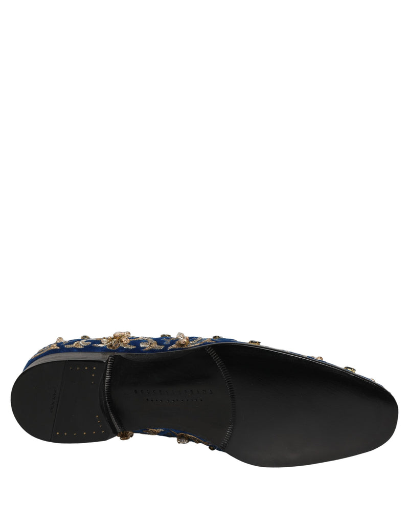 Dolce & Gabbana Blue Velvet Embellished Dress Loafers