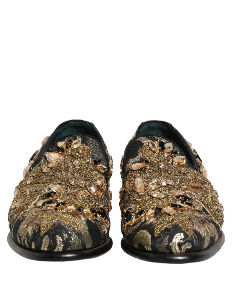 Dolce & Gabbana Black Velvet Embellished Dress Loafers