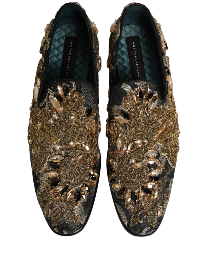 Dolce & Gabbana Black Velvet Embellished Dress Loafers