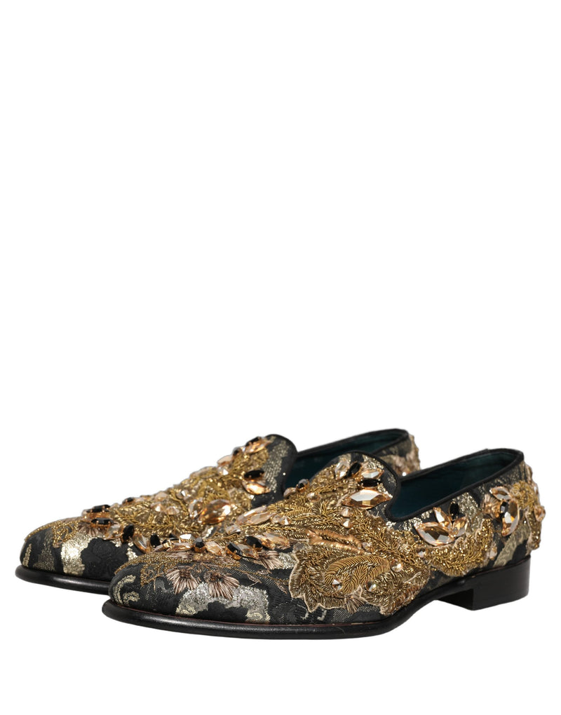 Dolce & Gabbana Black Velvet Embellished Dress Loafers
