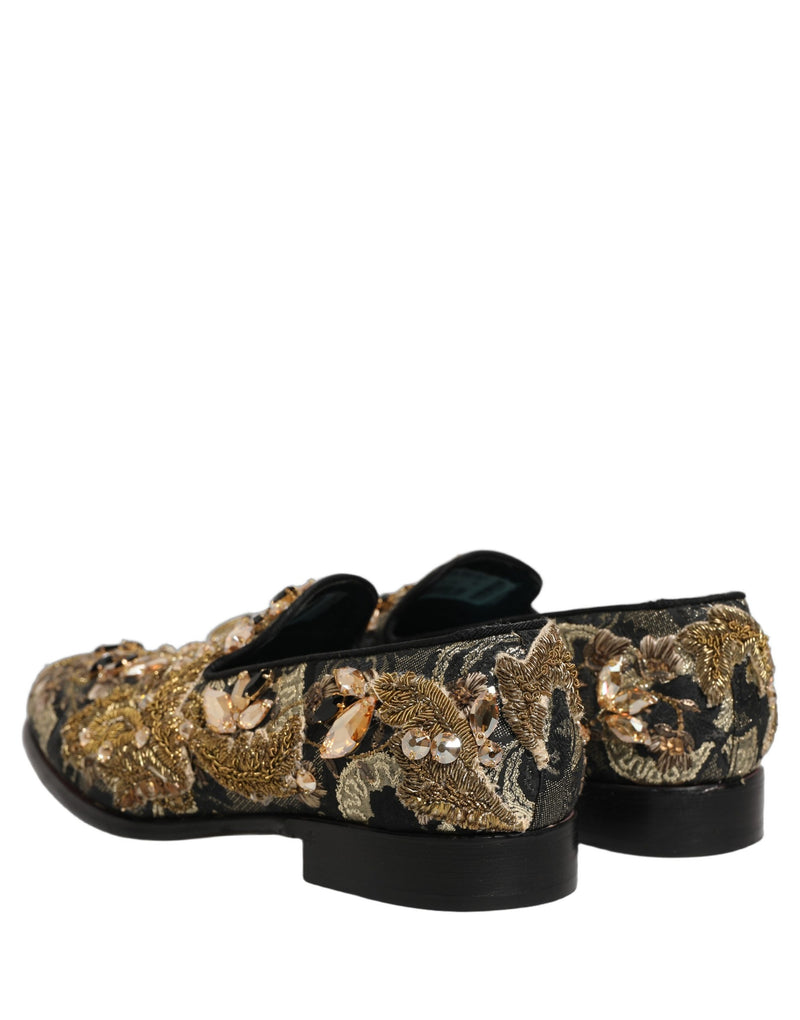 Dolce & Gabbana Black Velvet Embellished Dress Loafers