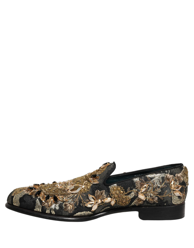 Dolce & Gabbana Black Velvet Embellished Dress Loafers