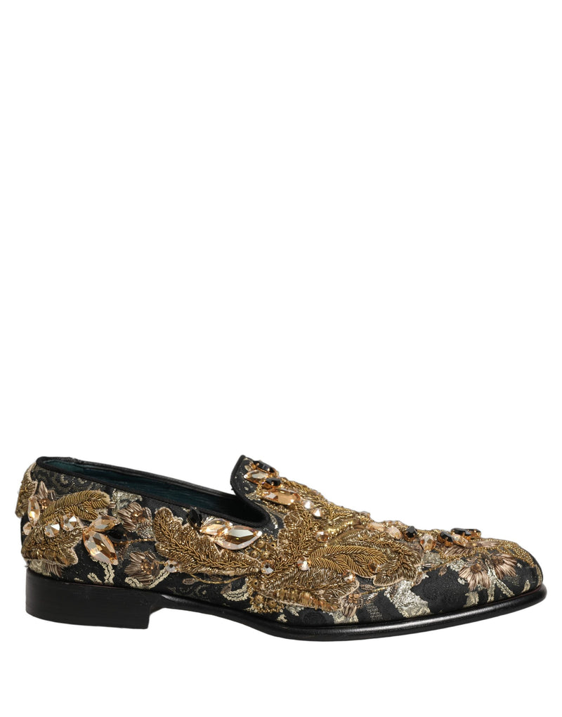 Dolce & Gabbana Black Velvet Embellished Dress Loafers