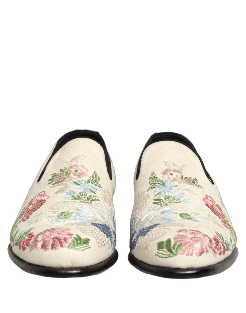 Dolce & Gabbana White Floral Embroidery Dress Loafers Shoes