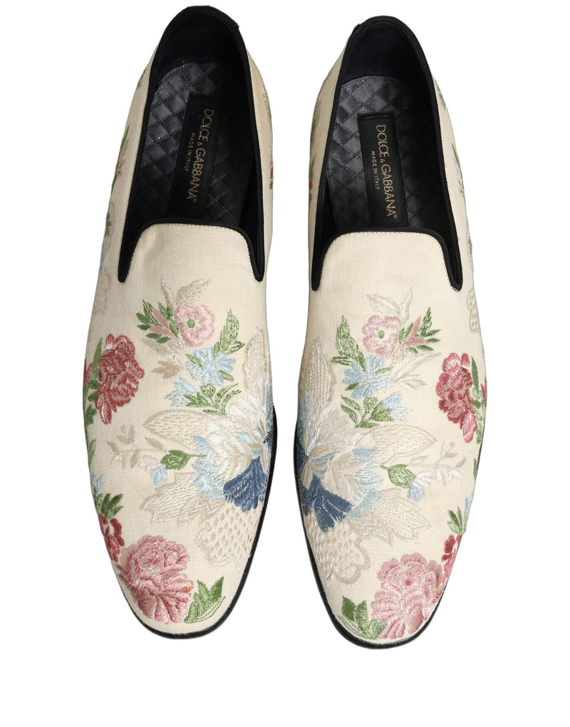 Dolce & Gabbana White Floral Embroidery Dress Loafers Shoes