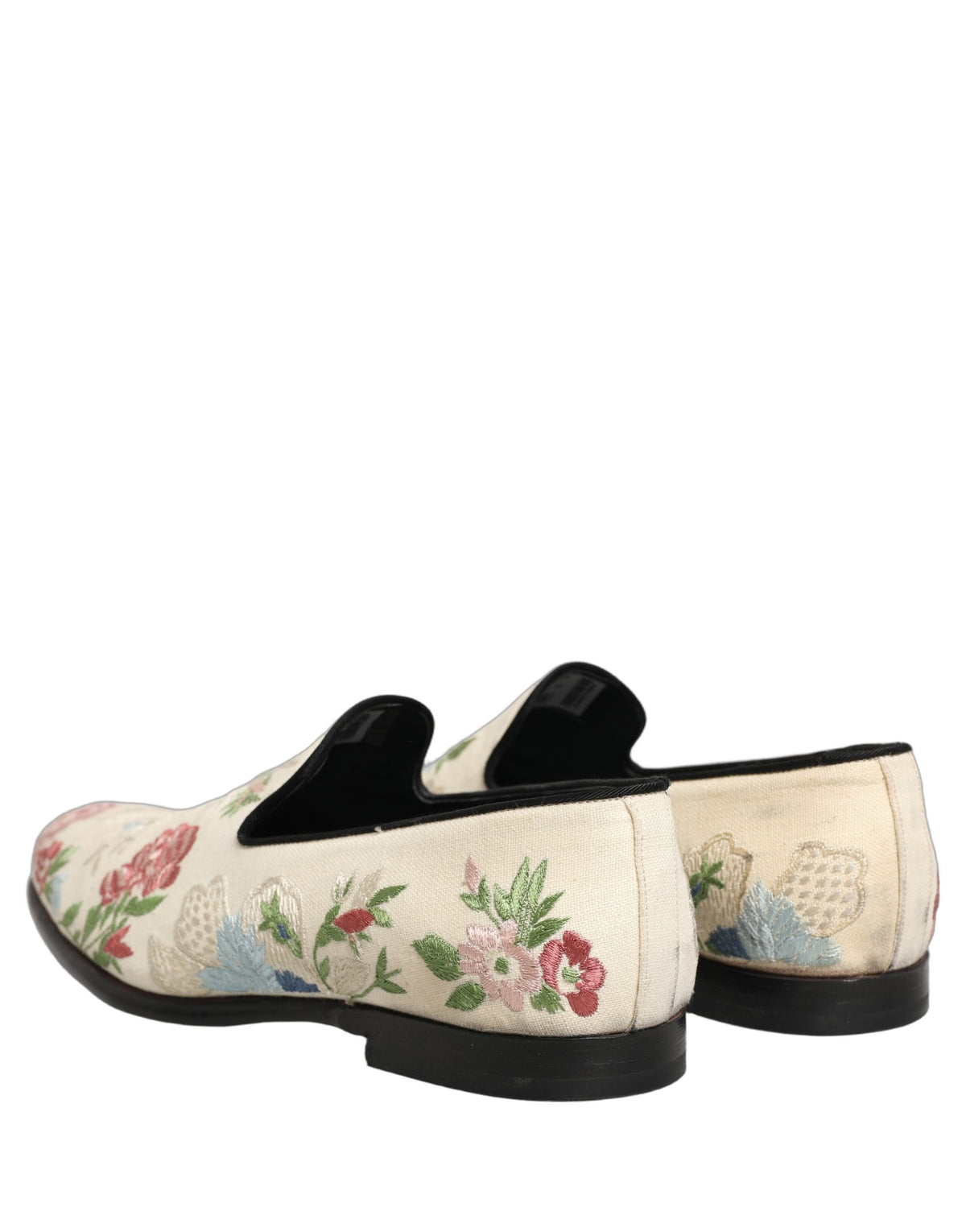 Dolce & Gabbana White Floral Embroidery Loafers for Men