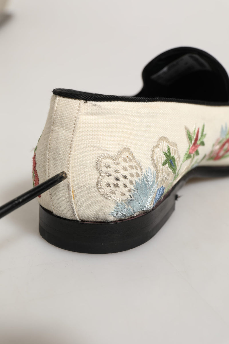 Dolce & Gabbana White Floral Embroidery Dress Loafers Shoes