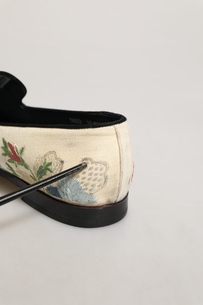 Dolce & Gabbana White Floral Embroidery Dress Loafers Shoes