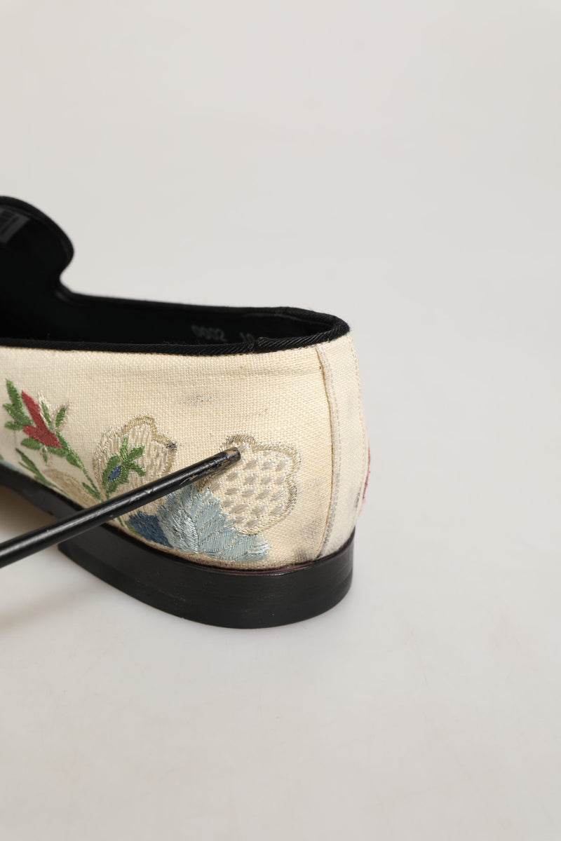 Dolce & Gabbana White Floral Embroidery Dress Loafers Shoes