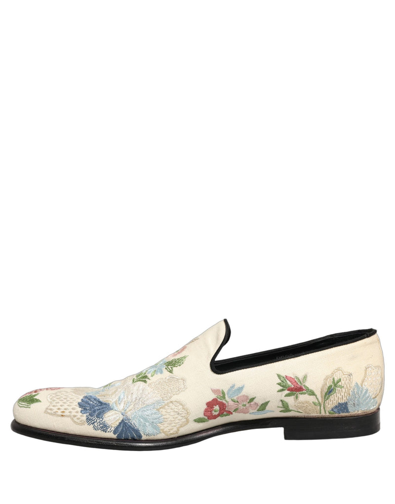 Dolce & Gabbana White Floral Embroidery Dress Loafers Shoes