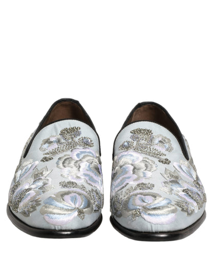 Dolce & Gabbana White Floral Embellished Men Loafers Shoes