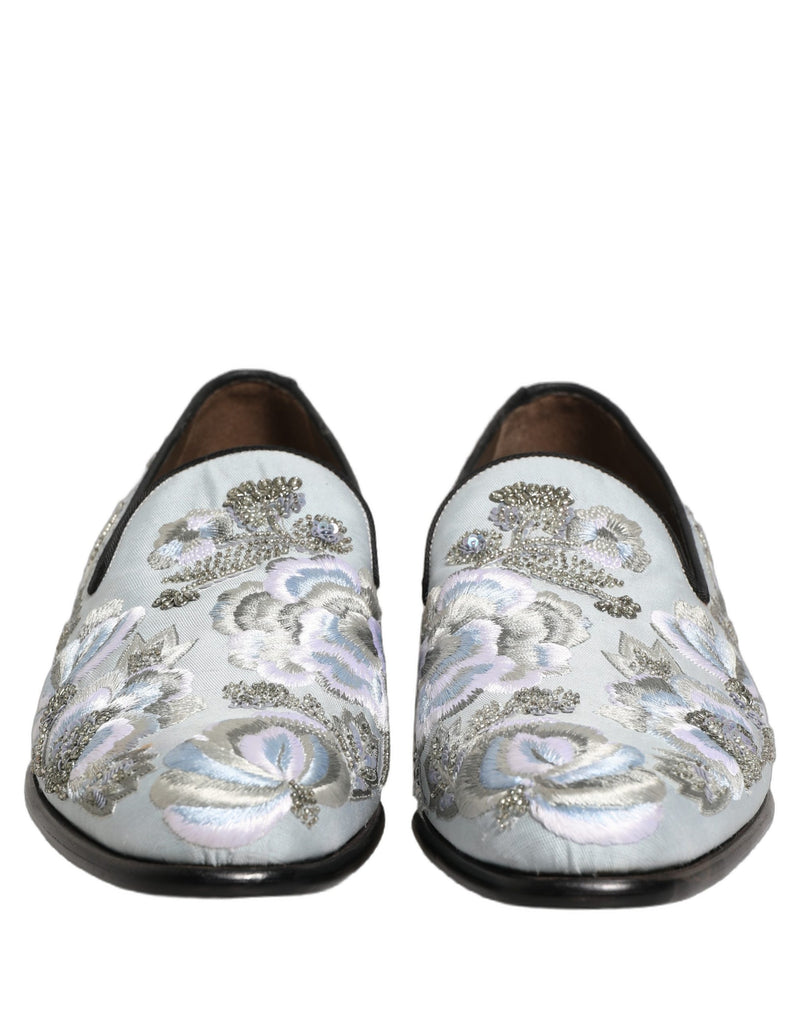 Dolce & Gabbana White Floral Embellished Men Loafers Shoes