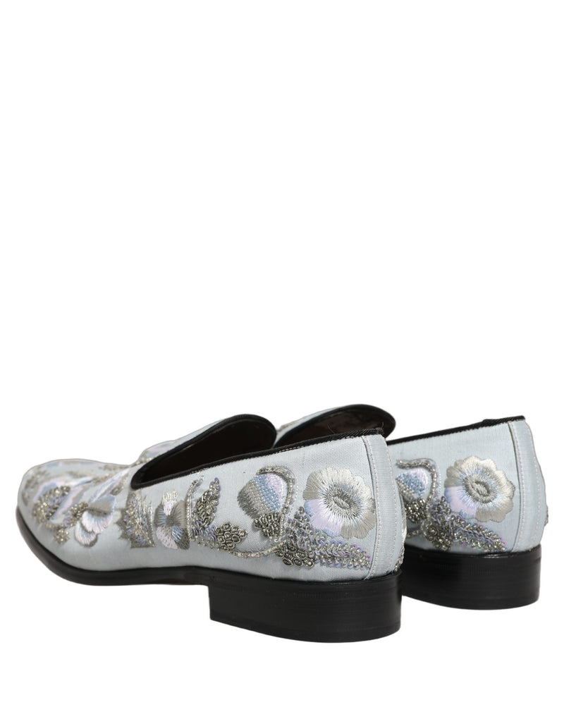 Dolce & Gabbana White Floral Embellished Men Loafers Shoes