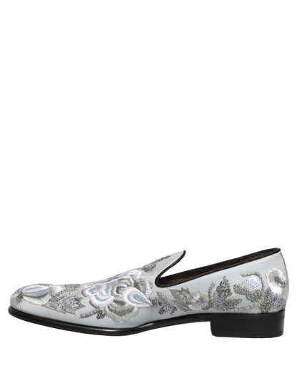 Dolce & Gabbana White Floral Embellished Men Loafers Shoes