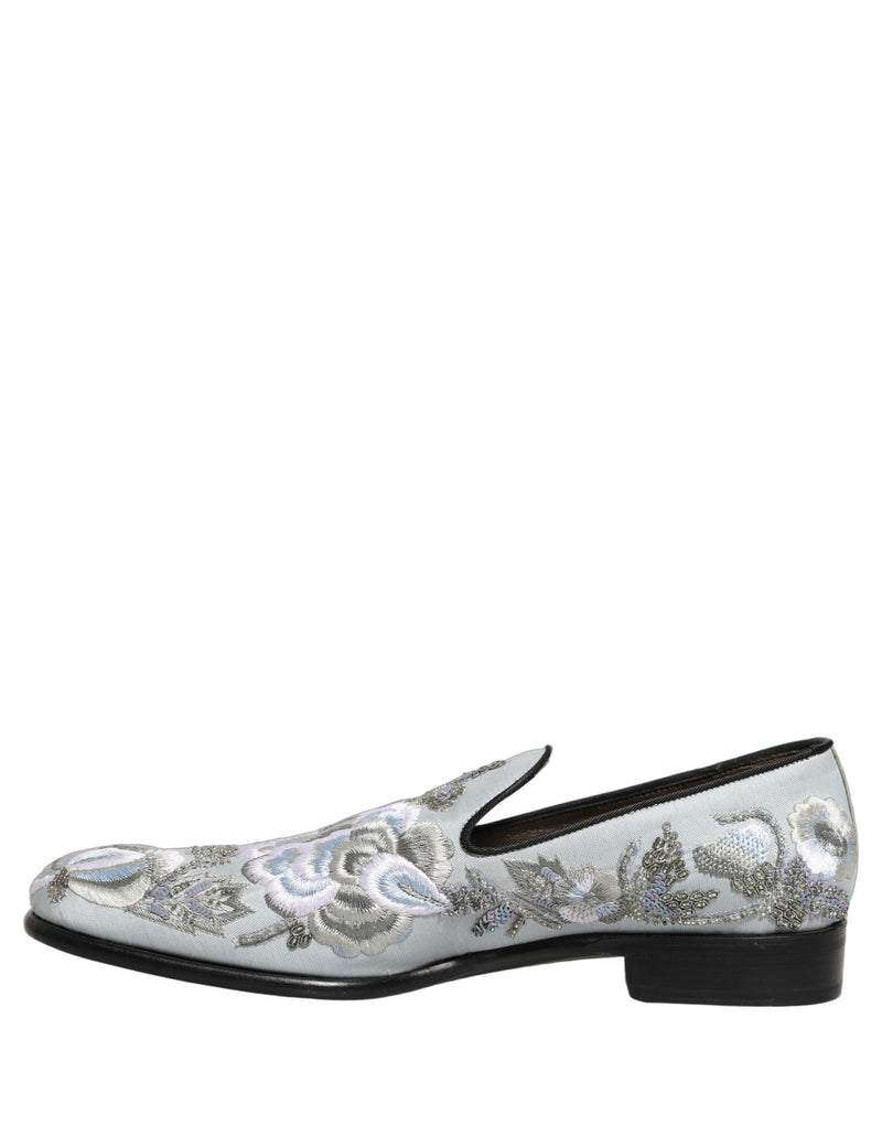 Dolce & Gabbana White Floral Embellished Men Loafers Shoes