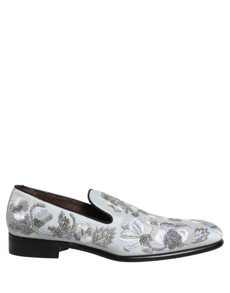 Dolce & Gabbana White Floral Embellished Men Loafers Shoes