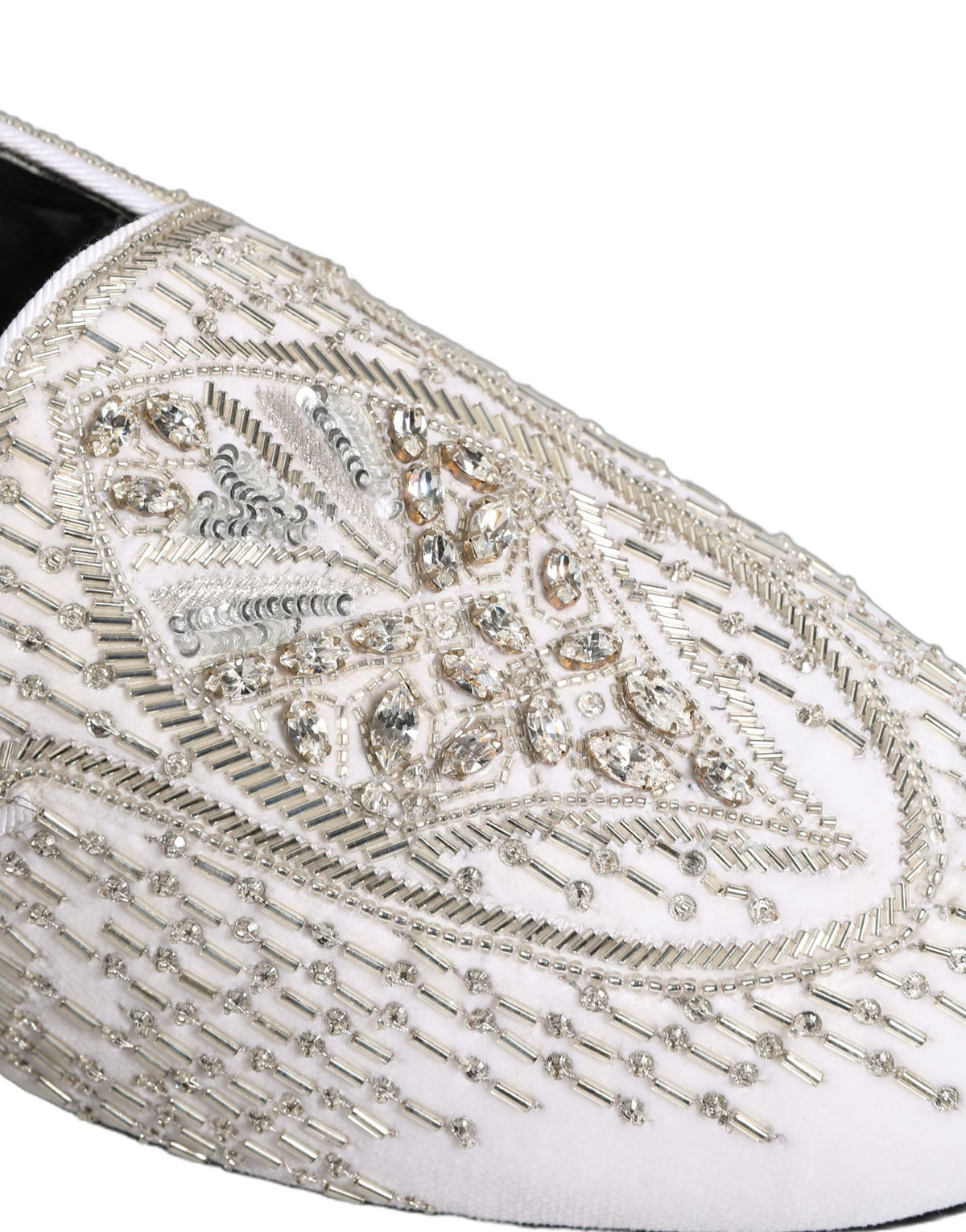 Dolce & Gabbana White Satin Embellished Dress Loafers