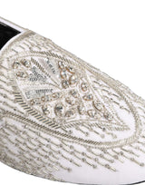 Dolce & Gabbana White Satin Embellished Dress Loafers