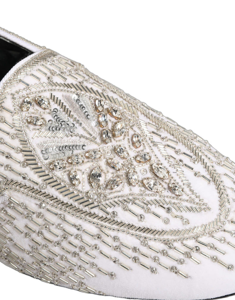 Dolce & Gabbana White Satin Embellished Dress Loafers