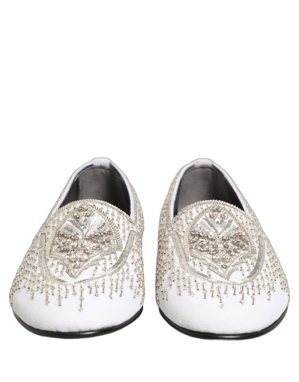 Dolce & Gabbana White Satin Embellished Dress Loafers
