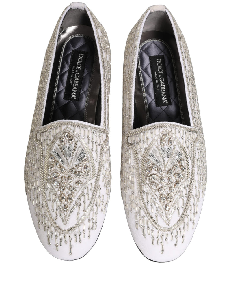 Dolce & Gabbana White Satin Embellished Dress Loafers