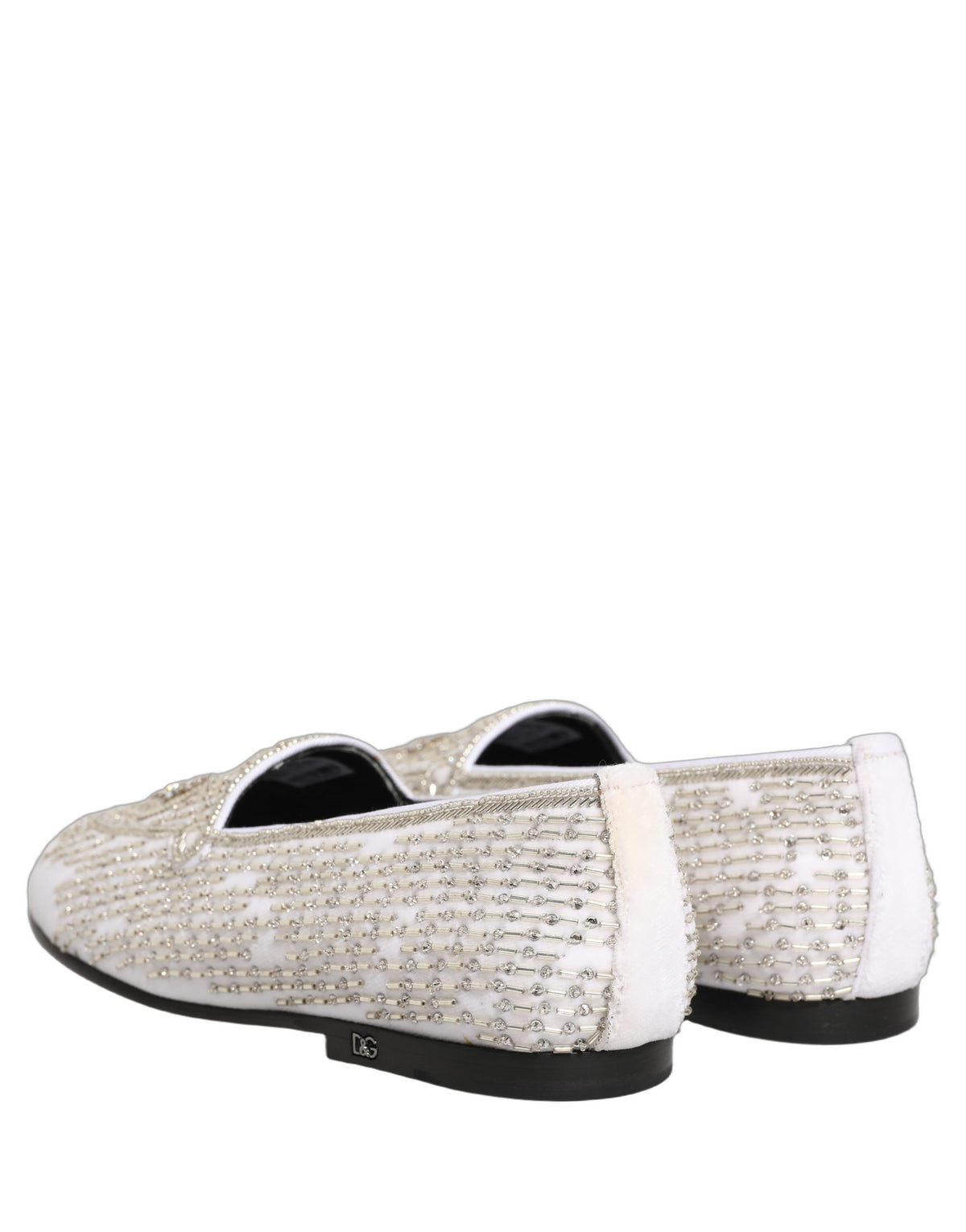 Dolce & Gabbana White Satin Embellished Dress Loafers