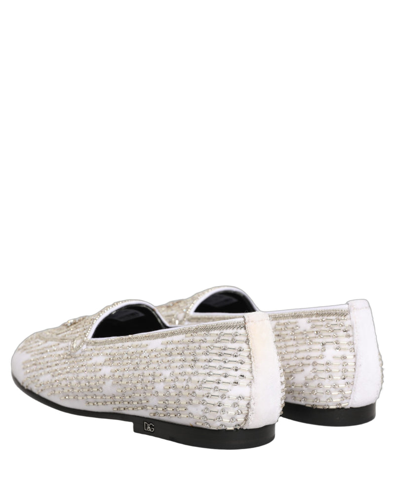 Dolce & Gabbana White Satin Embellished Dress Loafers