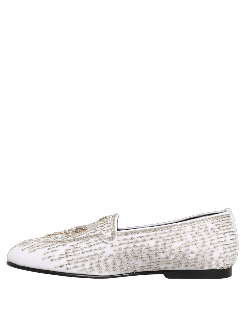 Dolce & Gabbana White Satin Embellished Dress Loafers