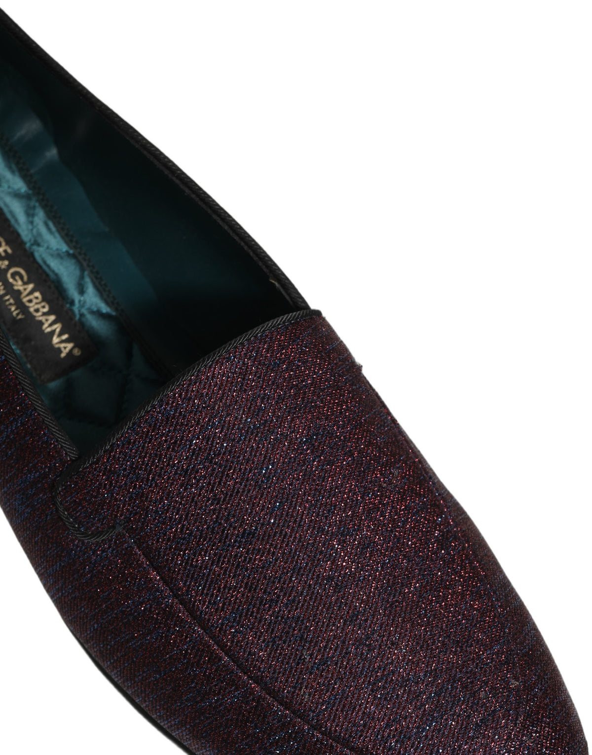 Dolce & Gabbana Maroon Glitter Lurex Logo Dress Loafers
