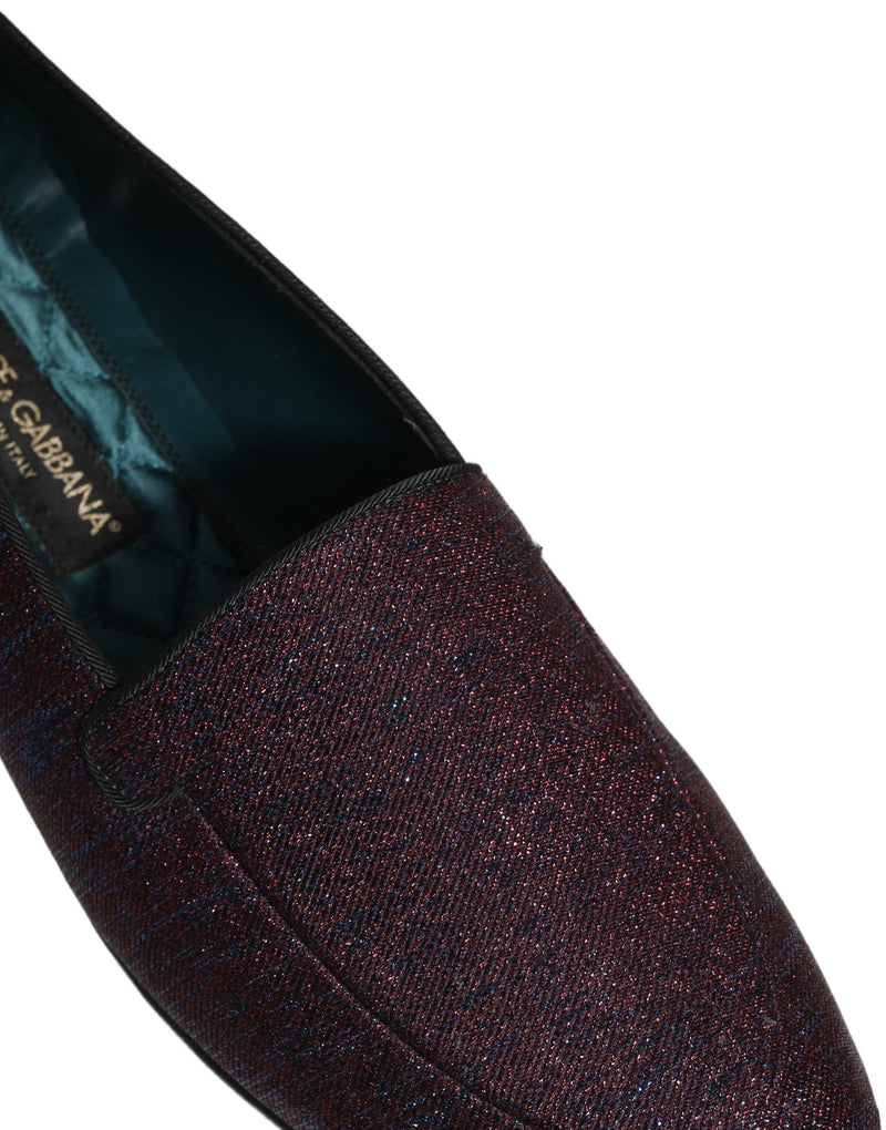 Dolce & Gabbana Maroon Glitter Lurex Logo Dress Loafers