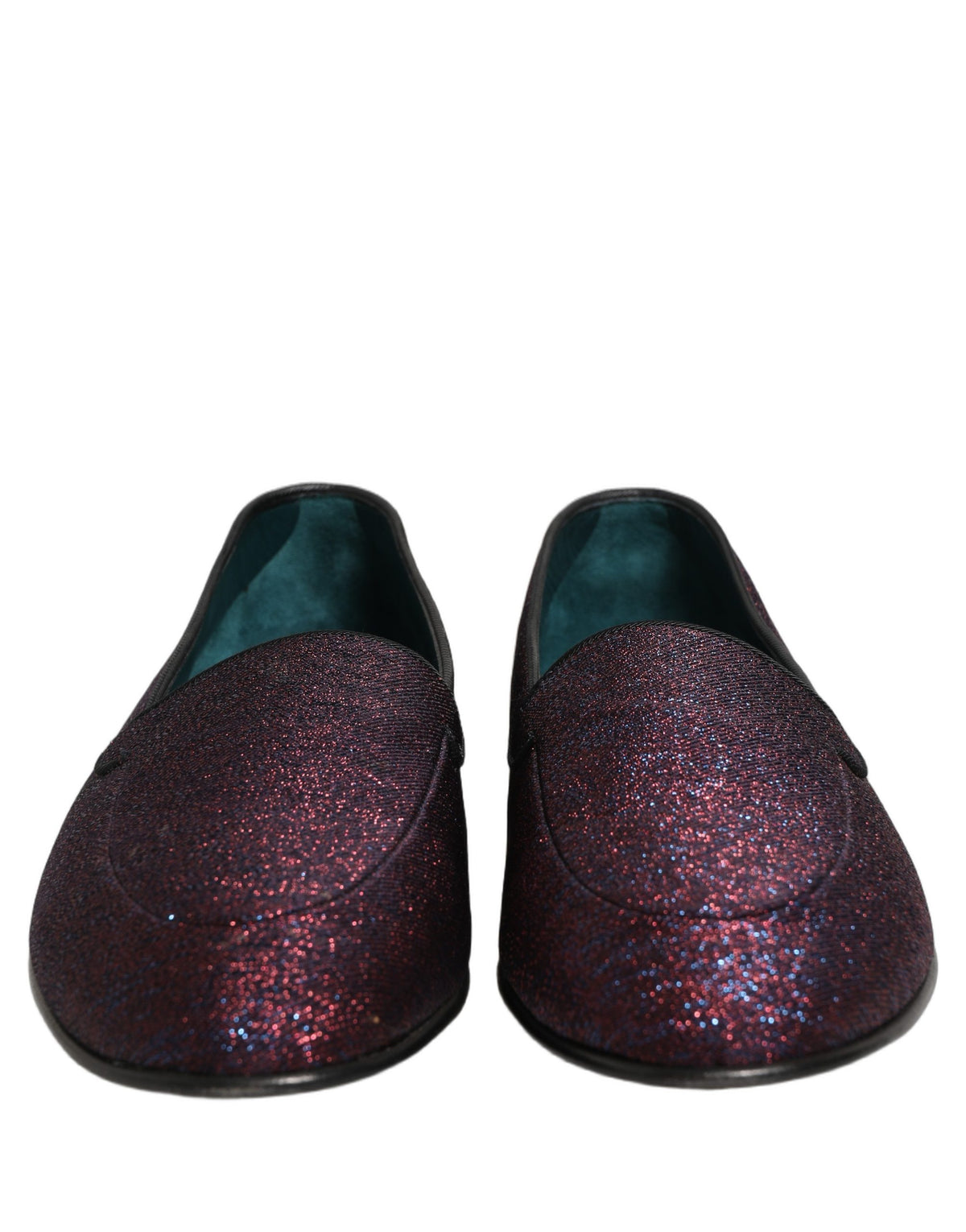 Dolce & Gabbana Maroon Glitter Lurex Logo Dress Loafers